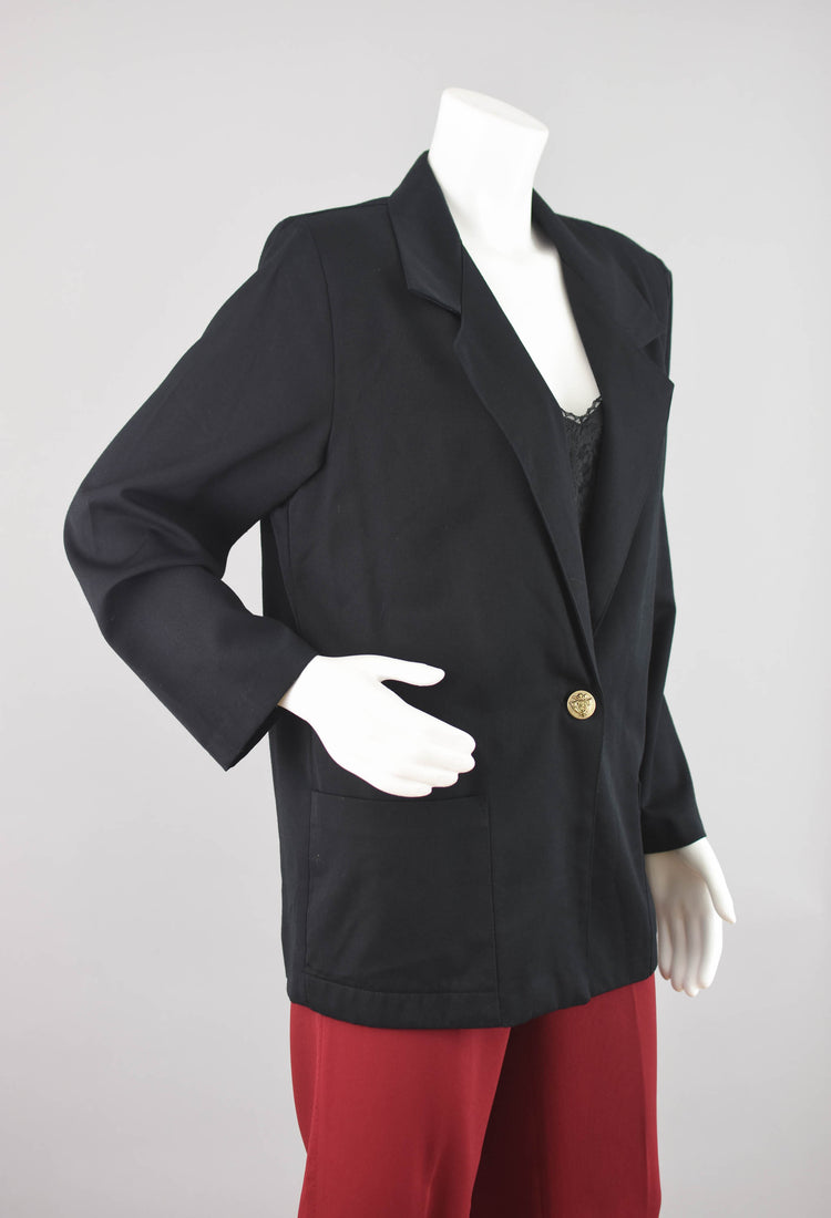 80s Black Oversized Boyfriend Blazer, Women's Medium