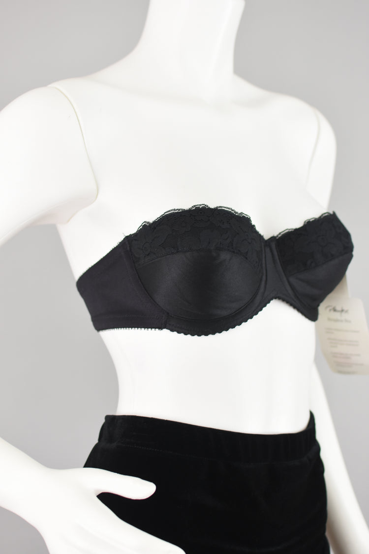 Vintage Playtex 34B Black Strapless Underwire Lace Bra