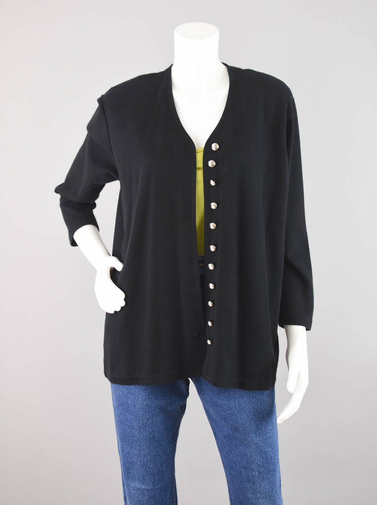 90s Black Ribbed Oversized Cardigan, Women's Medium