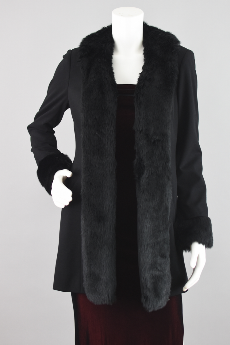 Vintage 90s Black Coat with Faux Fur Women's Small