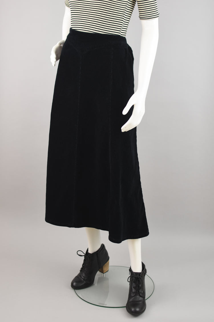 90s Black Corduroy Midi Maxi Skirt, Women's Size 16, 36" Waist