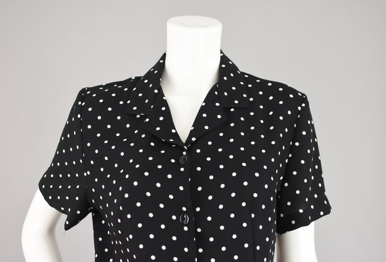 90s Black & White Polka Dot Button Down Women's Petite Medium