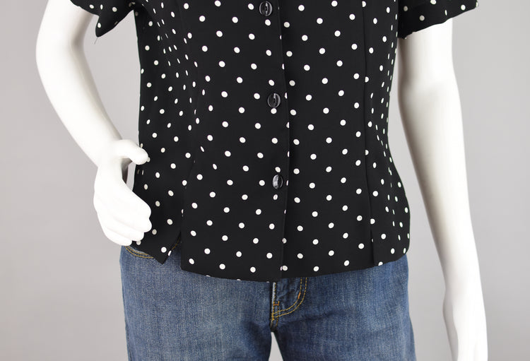 90s Black & White Polka Dot Button Down Women's Petite Medium