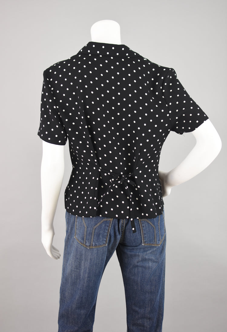 90s Black & White Polka Dot Button Down Women's Petite Medium