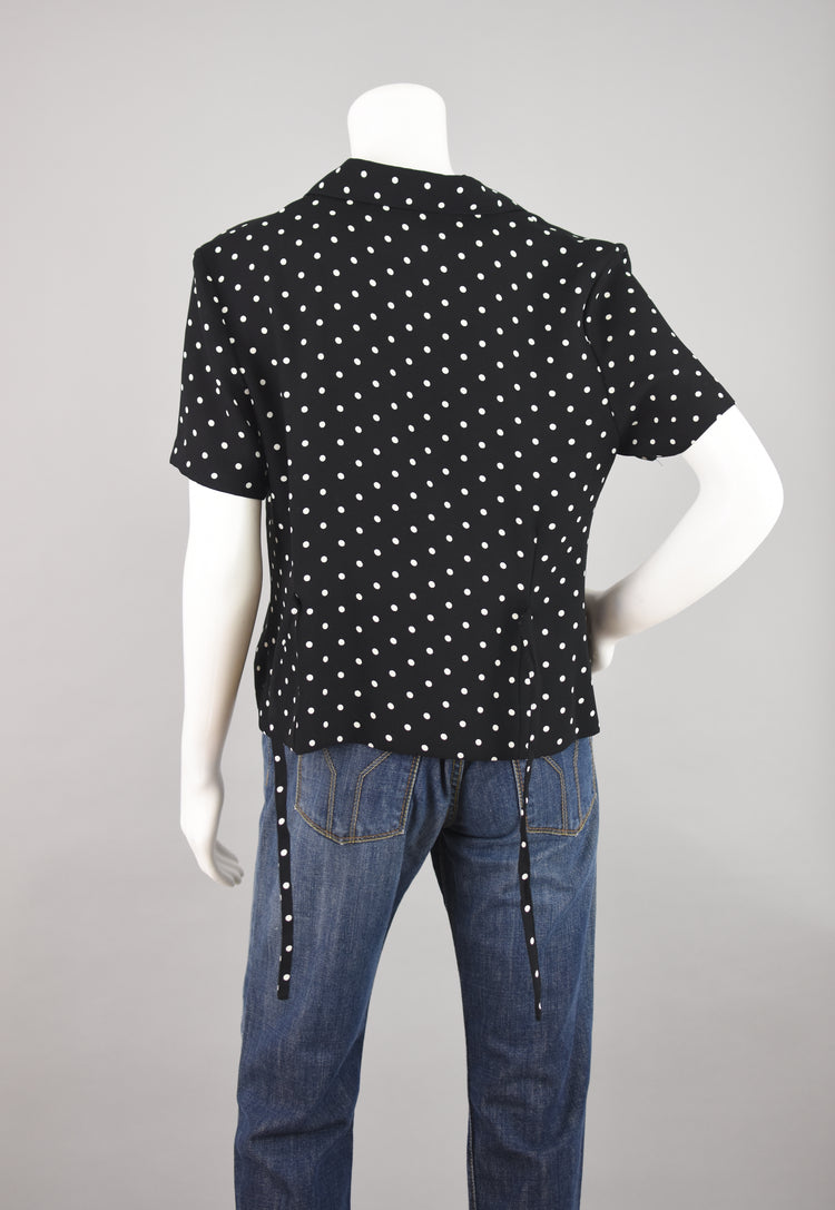 90s Black & White Polka Dot Button Down Women's Petite Medium