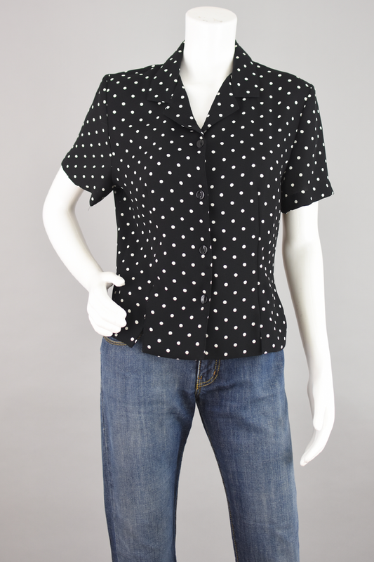 90s Black & White Polka Dot Button Down Women's Petite Medium