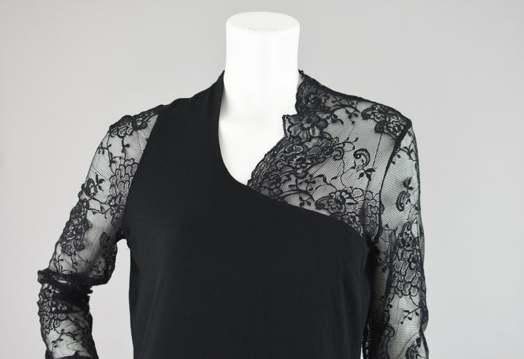 90s Black Lace Bell Sleeves Blouse, Women's Medium - Large