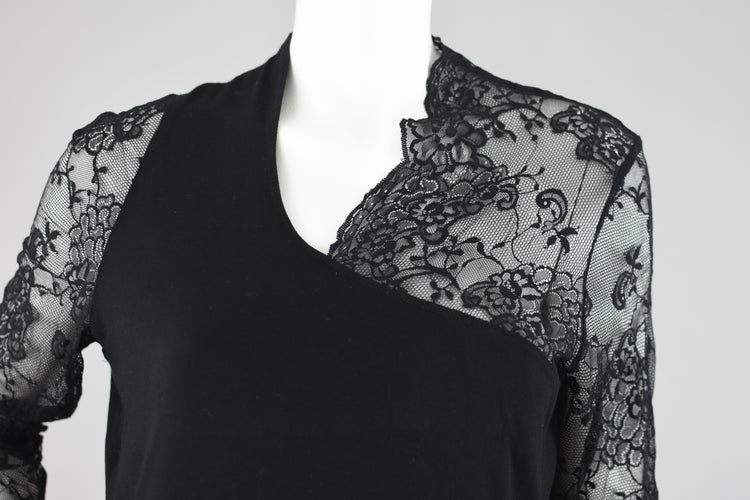 90s Black Lace Bell Sleeves Blouse, Women's Medium - Large