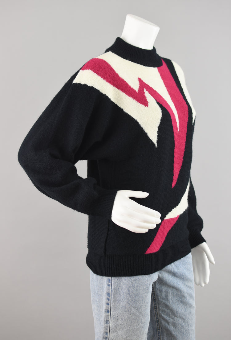 90s Abstract Mockneck Black Sweater Women's Small