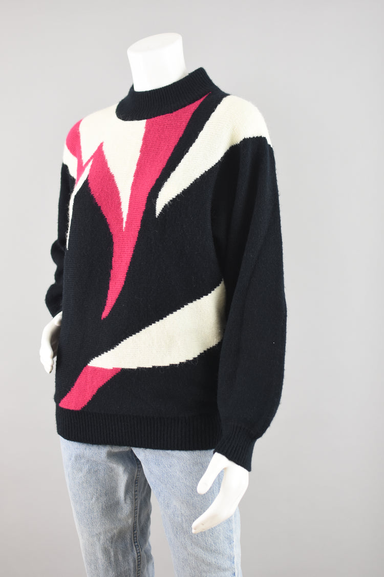 90s Abstract Mockneck Black Sweater Women's Small