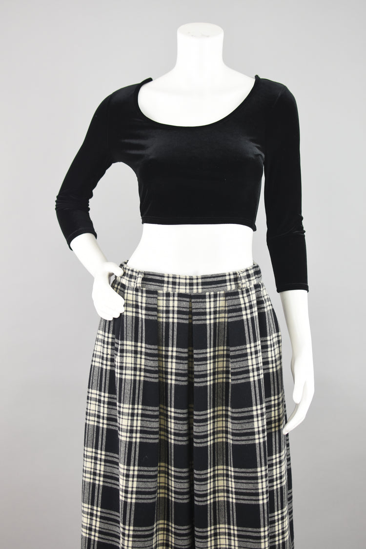 70s High Waist Wool Plaid Skirt Women's Waist 28 - 30"