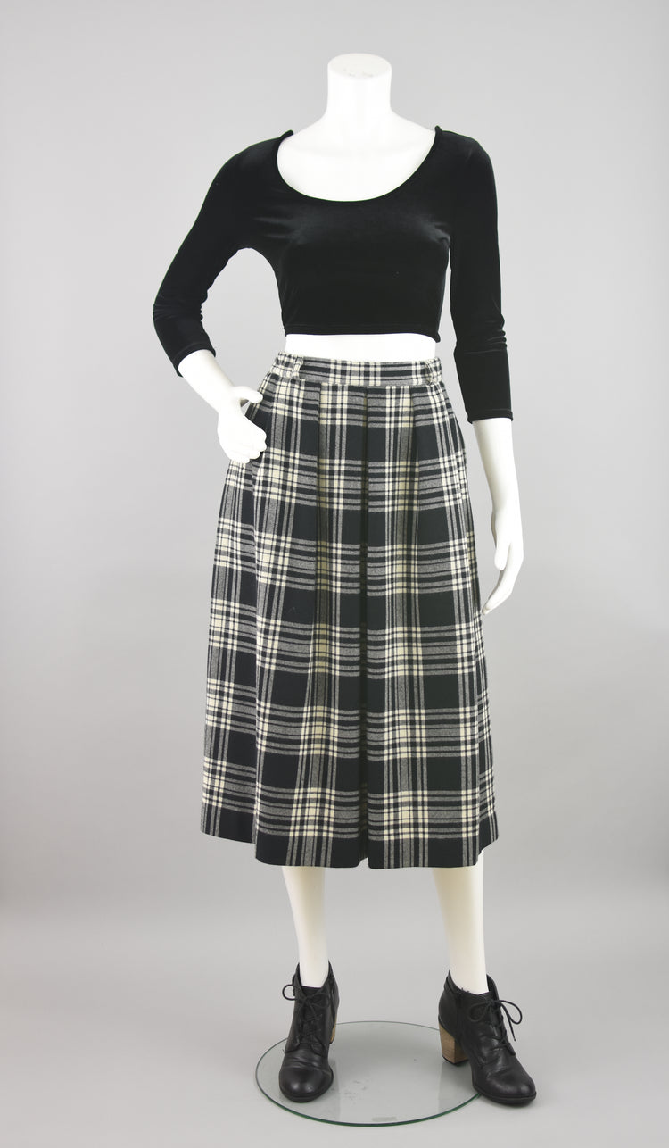 70s High Waist Wool Plaid Skirt Women's Waist 28 - 30"