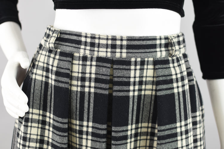 70s High Waist Wool Plaid Skirt Women's Waist 28 - 30"