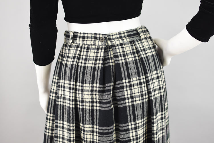 70s High Waist Wool Plaid Skirt Women's Waist 28 - 30"