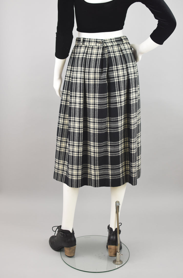 70s High Waist Wool Plaid Skirt Women's Waist 28 - 30"