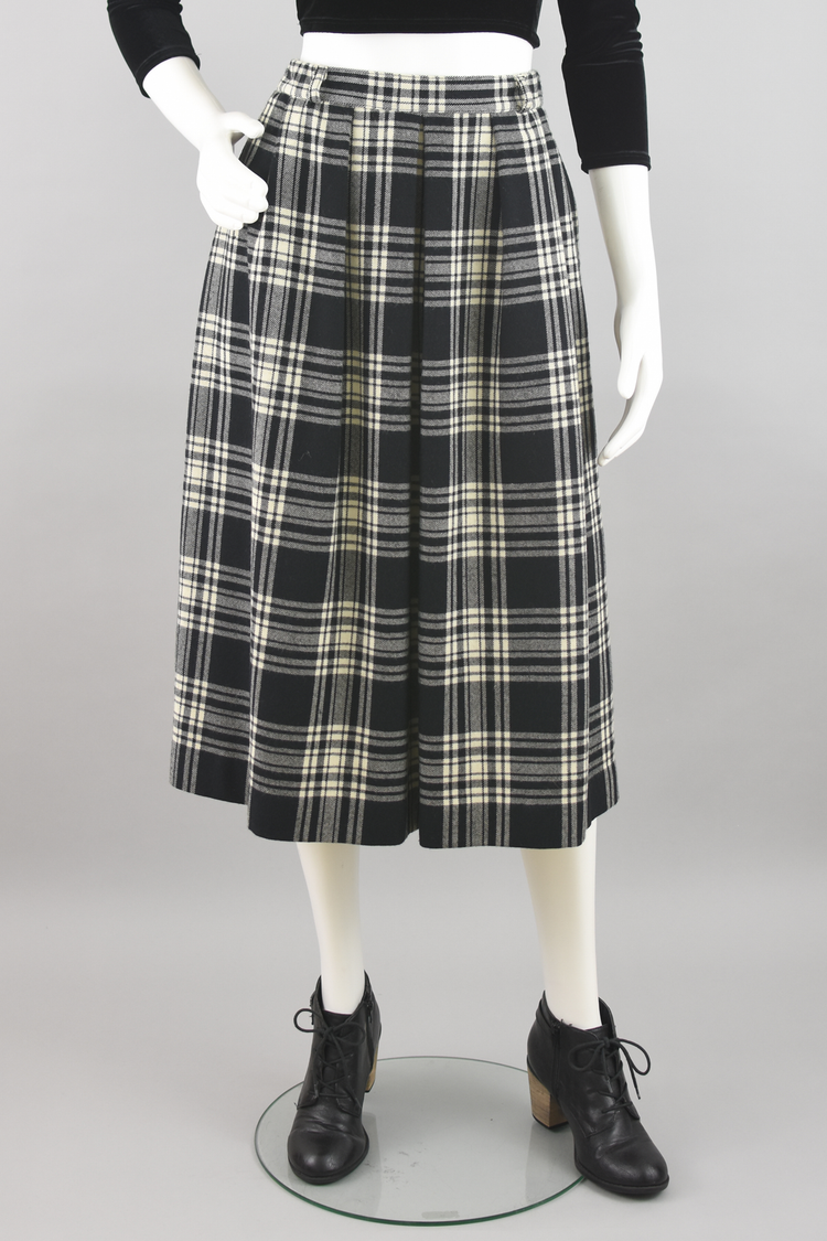 70s High Waist Wool Plaid Skirt Women's Waist 28 - 30"