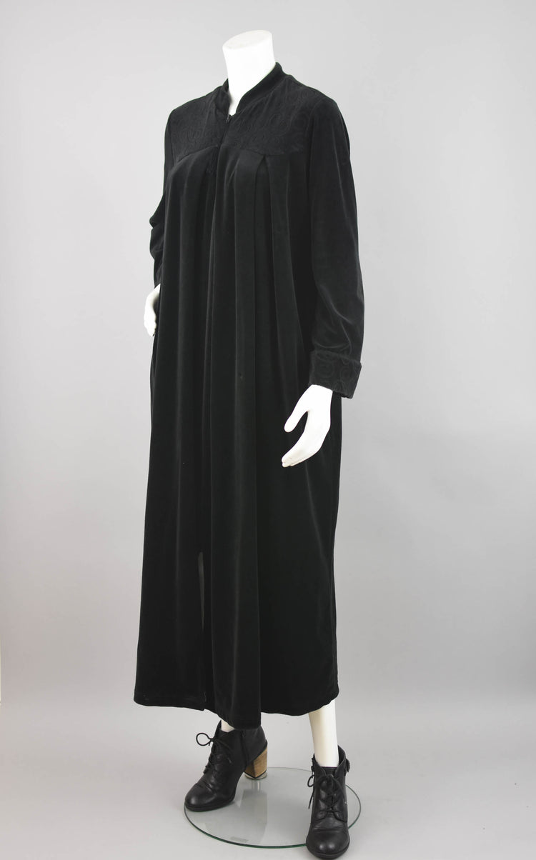 Vintage Black Velvet Midi Robe, Women's Medium