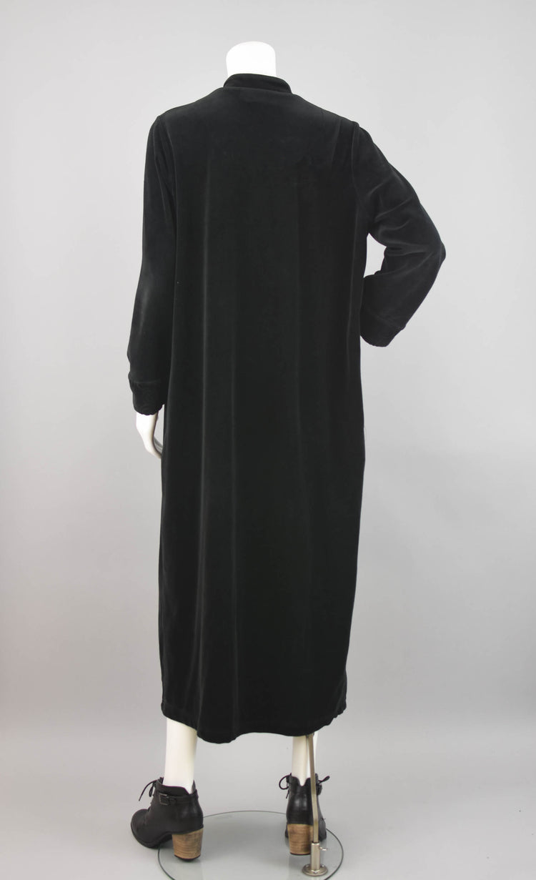 Vintage Black Velvet Midi Robe, Women's Medium