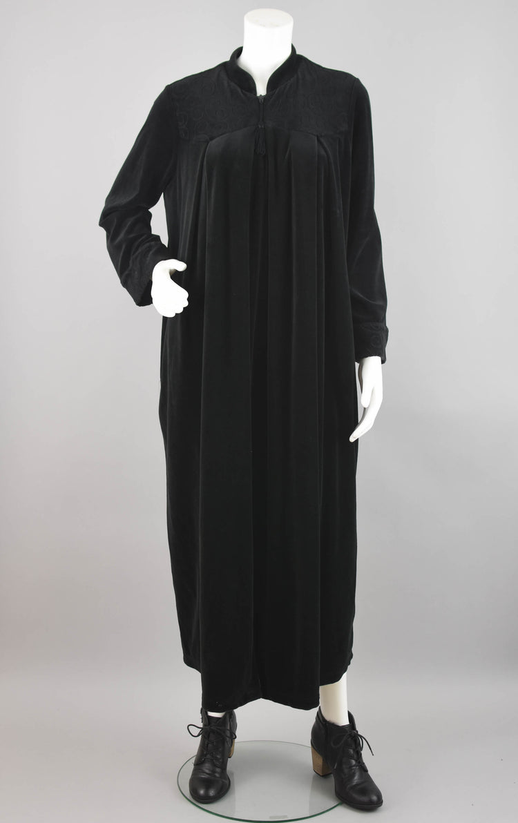 Vintage Black Velvet Midi Robe, Women's Medium