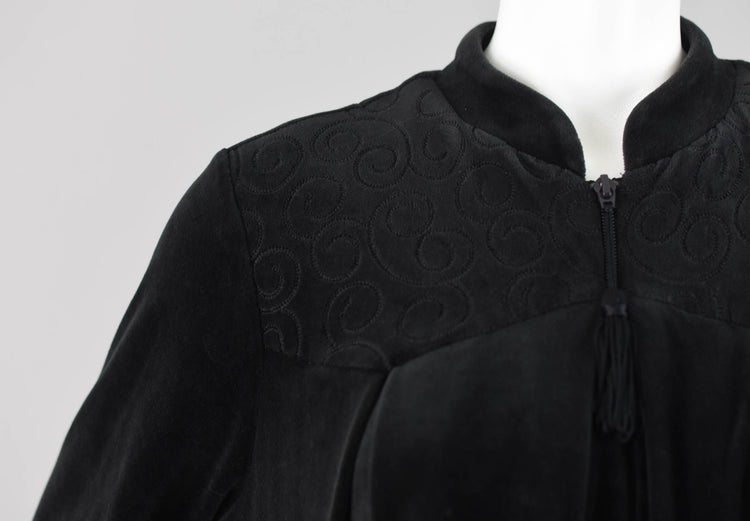 Vintage Black Velvet Midi Robe, Women's Medium