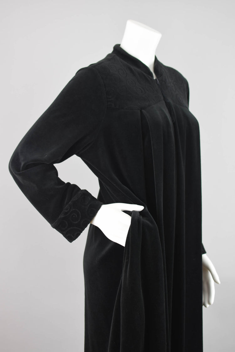 Vintage Black Velvet Midi Robe, Women's Medium