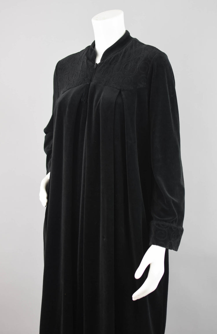 Vintage Black Velvet Midi Robe, Women's Medium