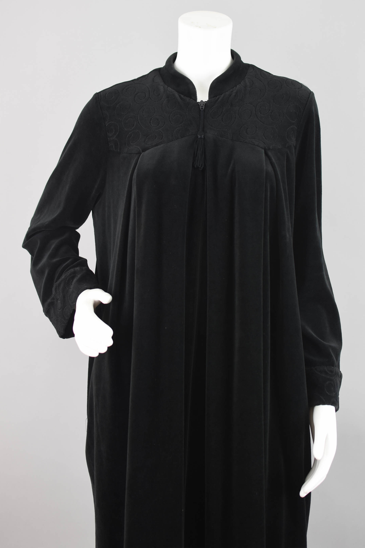 Vintage Black Velvet Midi Robe, Women's Medium