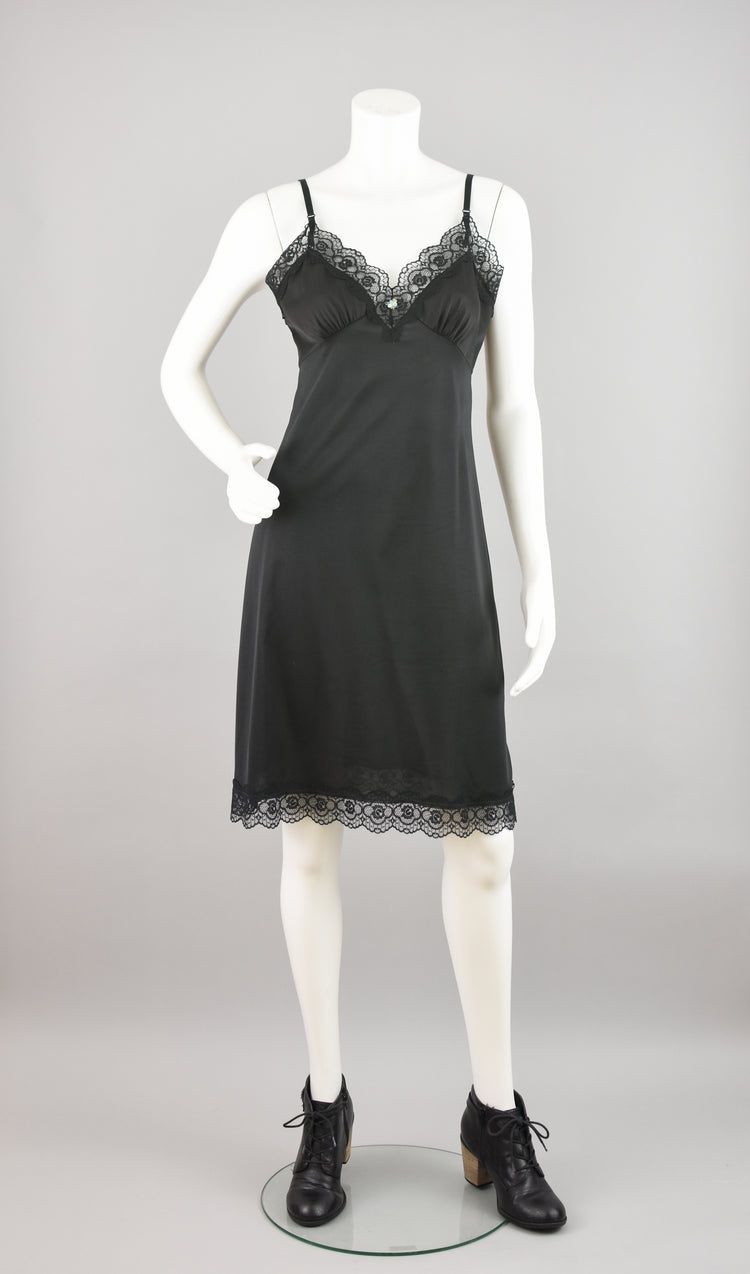 80s Black Lace Slip Dress Size 34