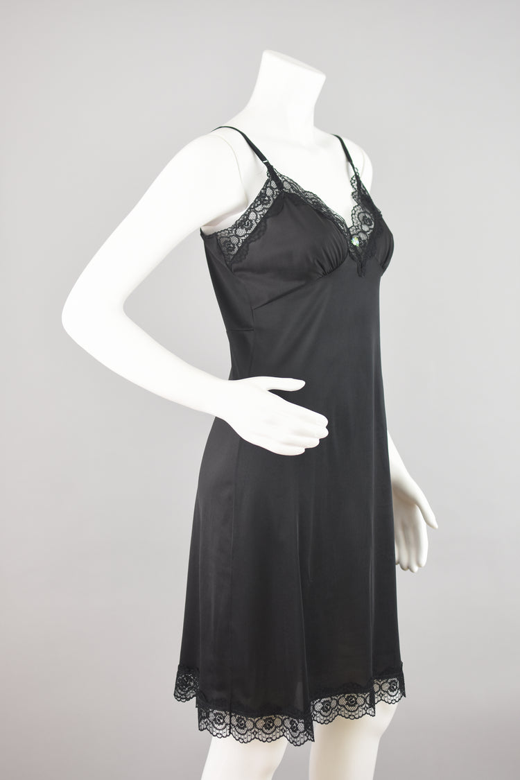 80s Black Lace Slip Dress Size 34