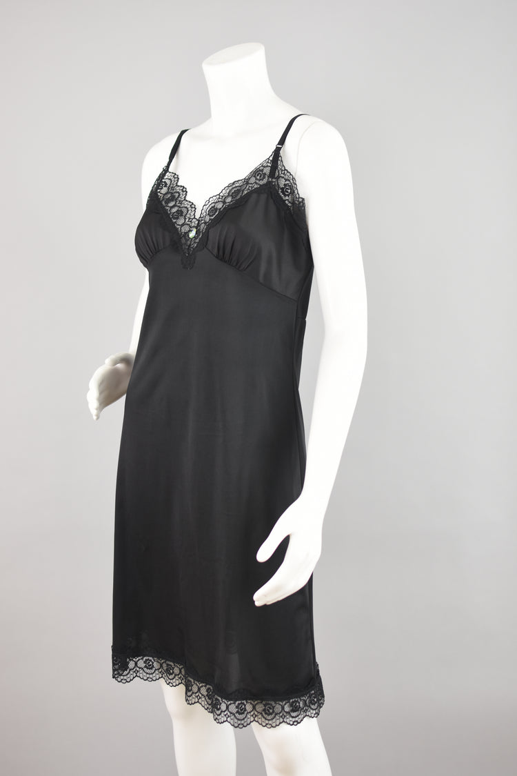 80s Black Lace Slip Dress Size 34