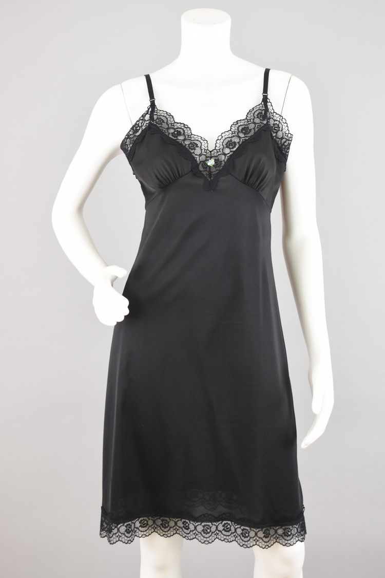 80s Black Lace Slip Dress Size 34