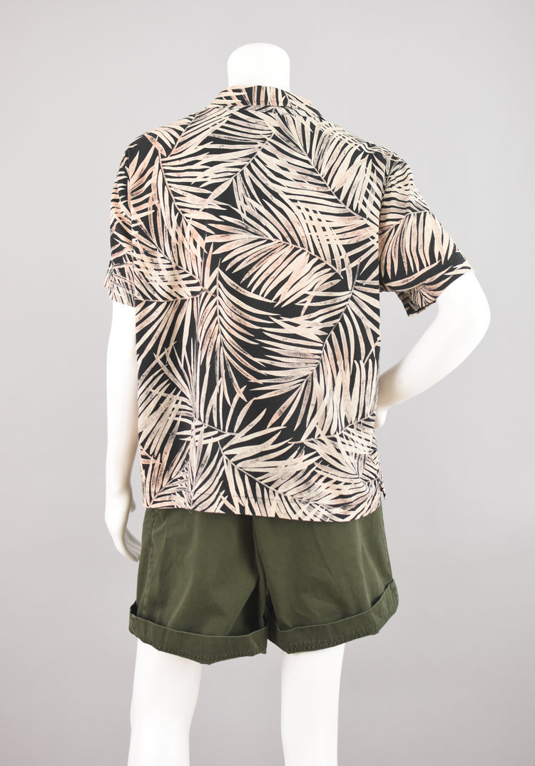 80s Palm Leaf Print Shirt, Women's Petite Extra Large