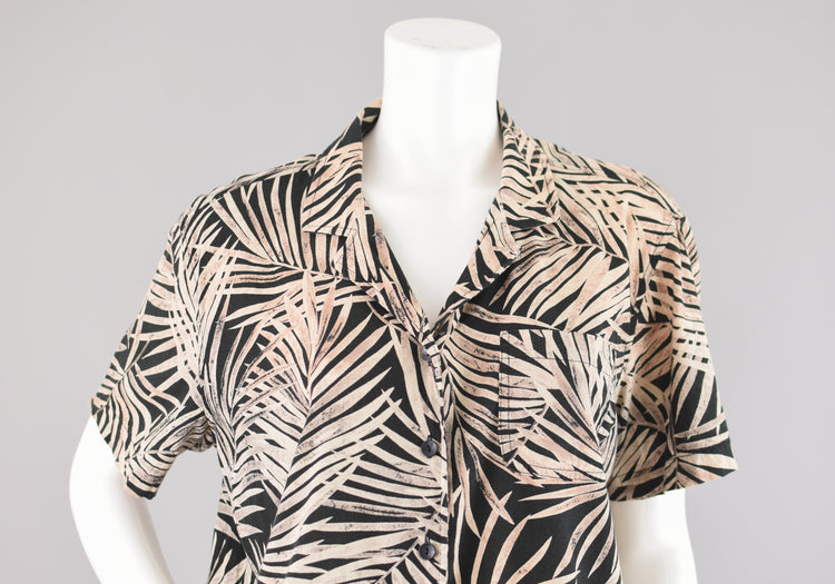 80s Palm Leaf Print Shirt, Women's Petite Extra Large