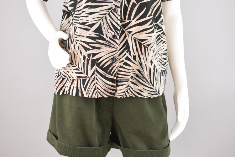 80s Palm Leaf Print Shirt, Women's Petite Extra Large