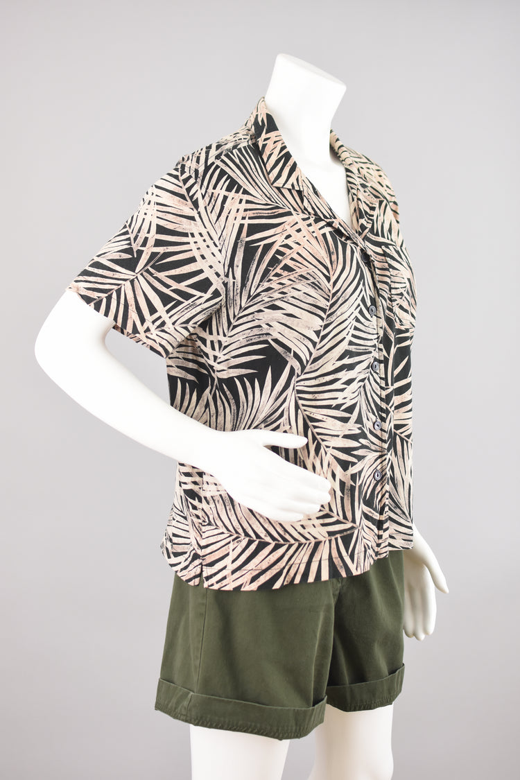 80s Palm Leaf Print Shirt, Women's Petite Extra Large