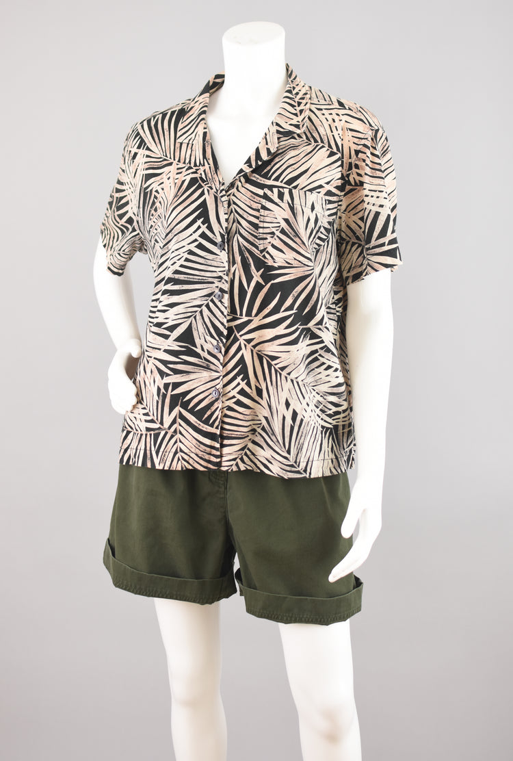 80s Palm Leaf Print Shirt, Women's Petite Extra Large