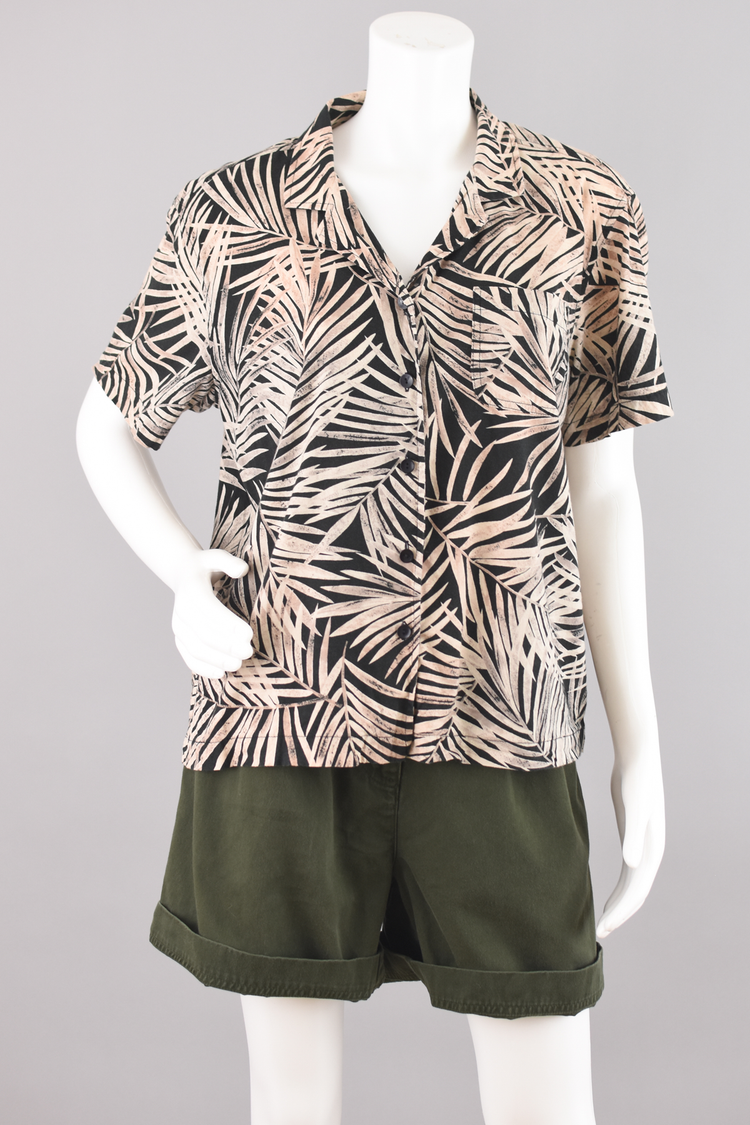 80s Palm Leaf Print Shirt, Women's Petite Extra Large