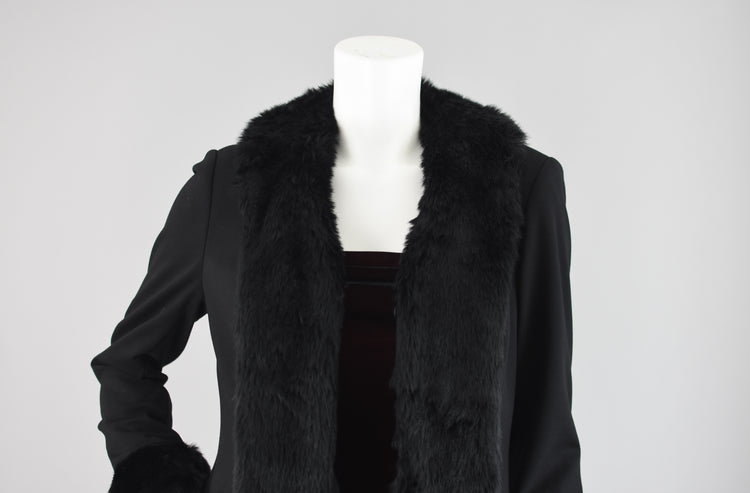 Vintage 90s Black Coat with Faux Fur Women's Small