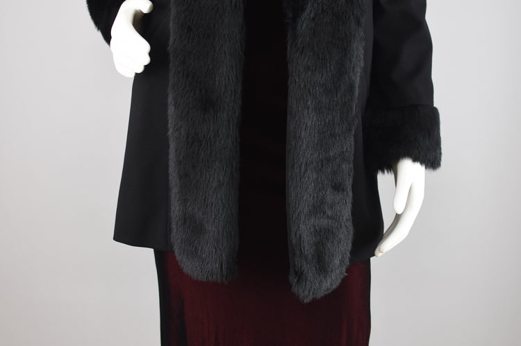 Vintage 90s Black Coat with Faux Fur Women's Small