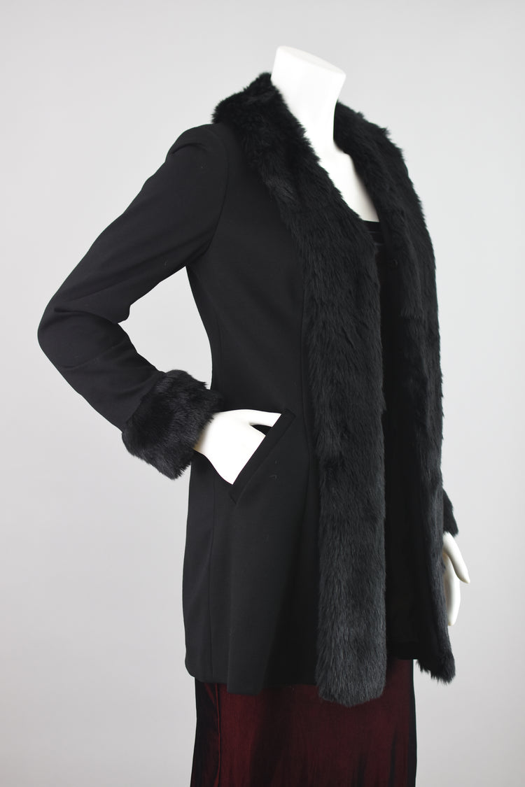 Vintage 90s Black Coat with Faux Fur Women's Small