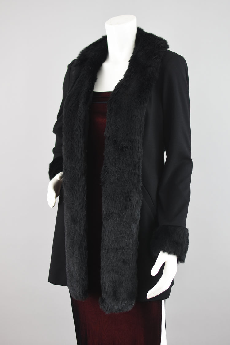 Vintage 90s Black Coat with Faux Fur Women's Small