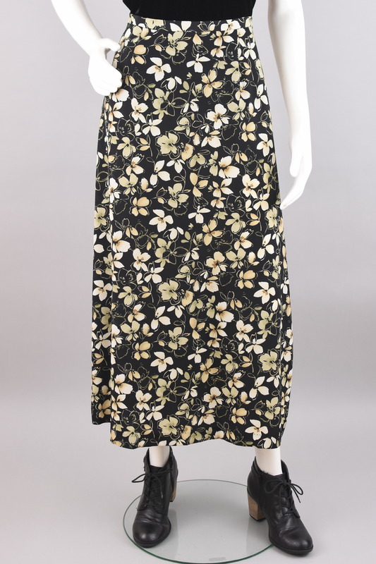 90s Dark Floral A-line Flowy Skirt, Women's Size 10, 32" Waist