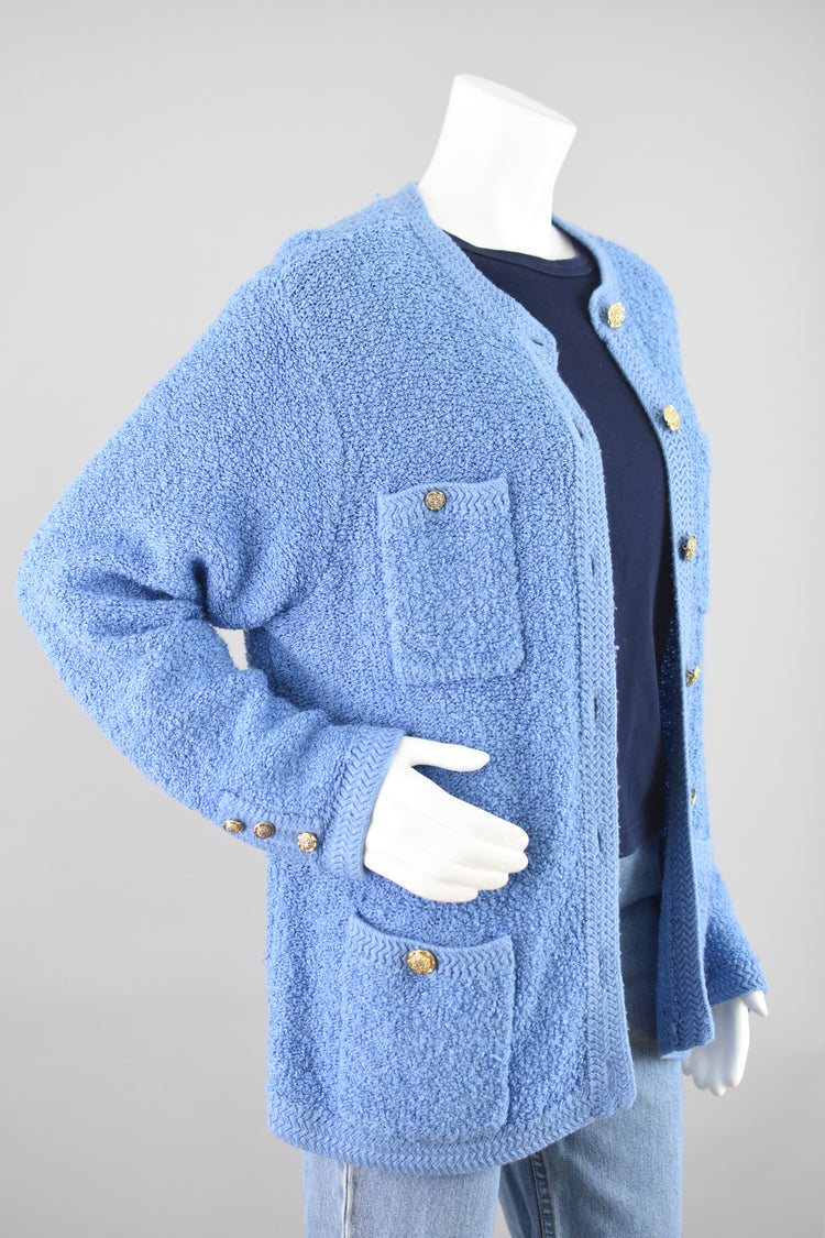 80s Light Blue Cardigan with Pockets Women's Medium