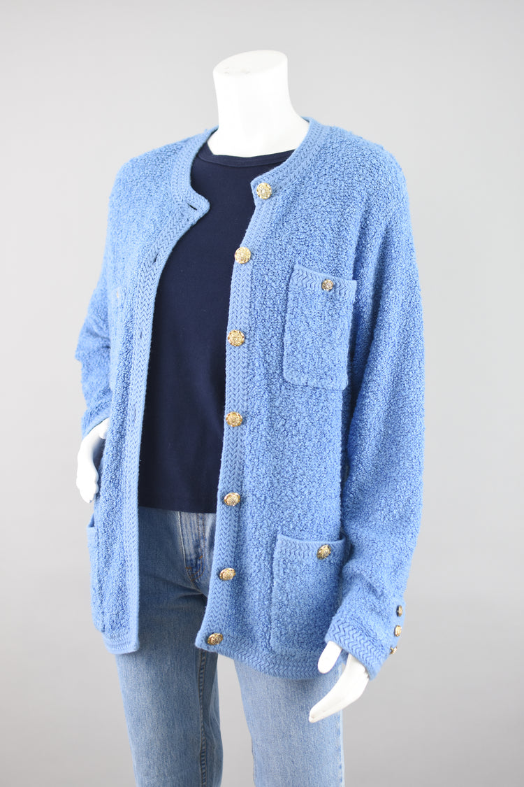 80s Light Blue Cardigan with Pockets Women's Medium