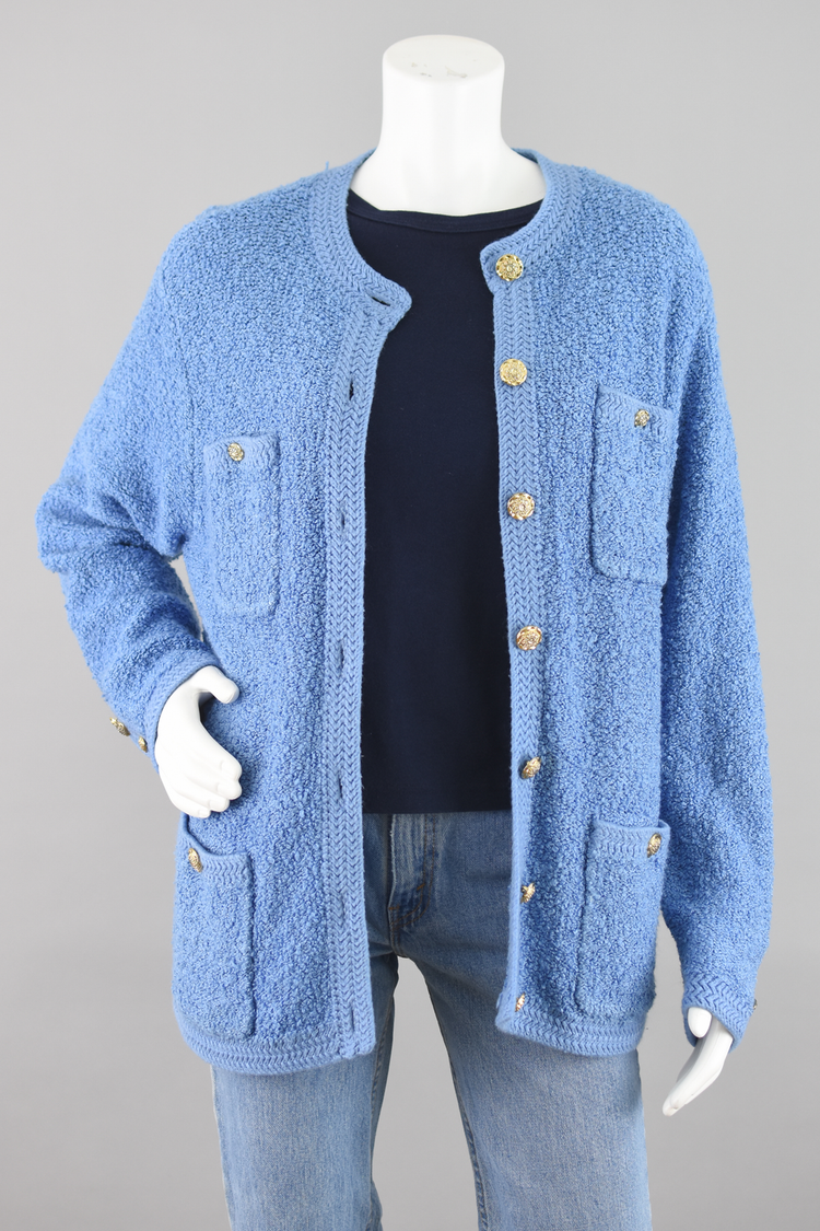 80s Light Blue Cardigan with Pockets Women's Medium