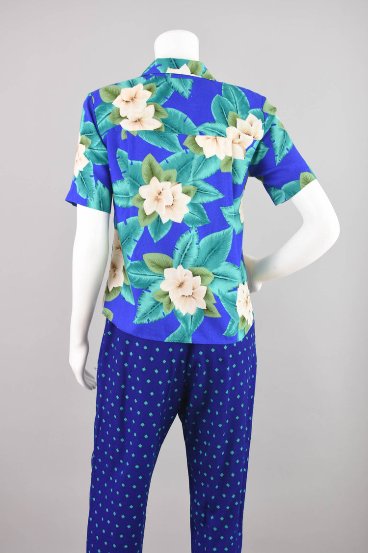 90s Blue Tropical Floral Shirt Women's Petite 4