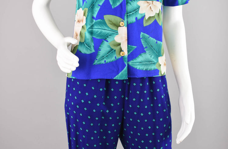 90s Blue Tropical Floral Shirt Women's Petite 4