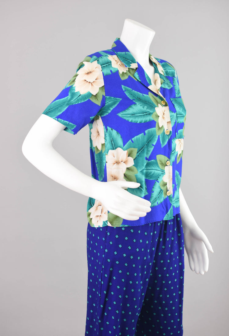 90s Blue Tropical Floral Shirt Women's Petite 4