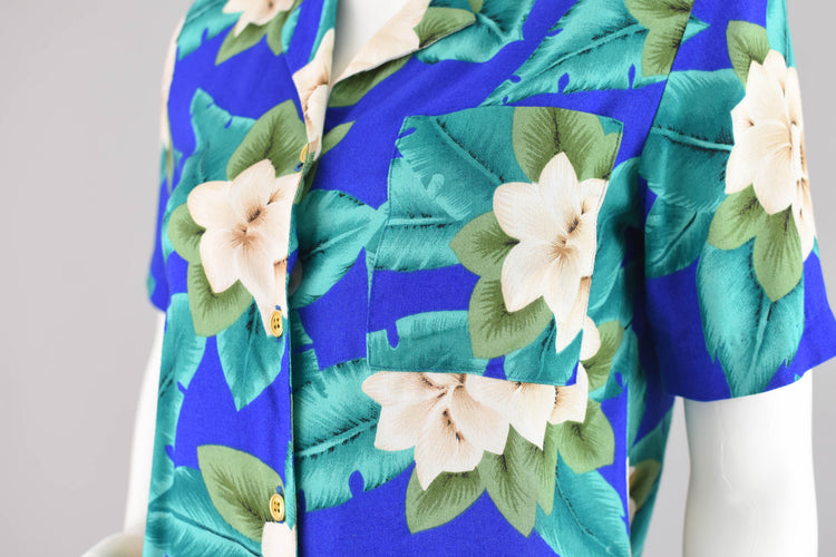 90s Blue Tropical Floral Shirt Women's Petite 4