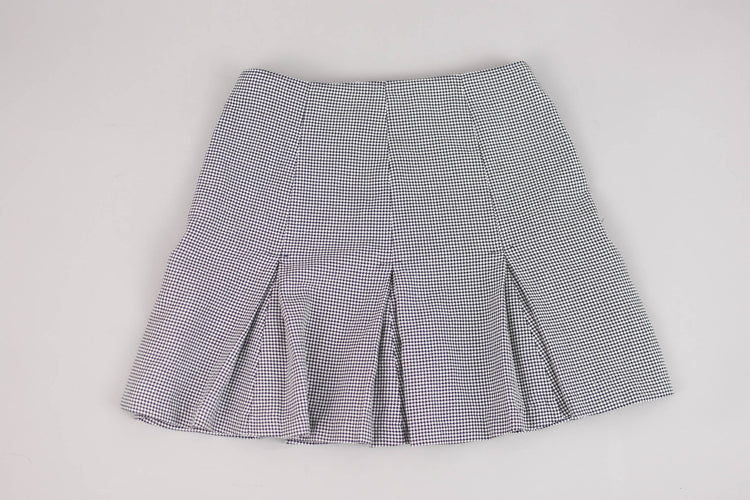 90s High Waisted Pleated Plaid Navy Blue Mini Skirt, 28" Waist